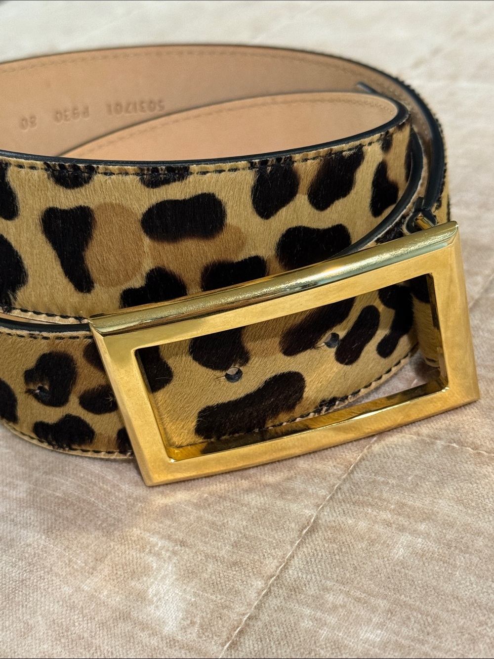ESCADA leopard print pony hair belt with gold buckle never worn